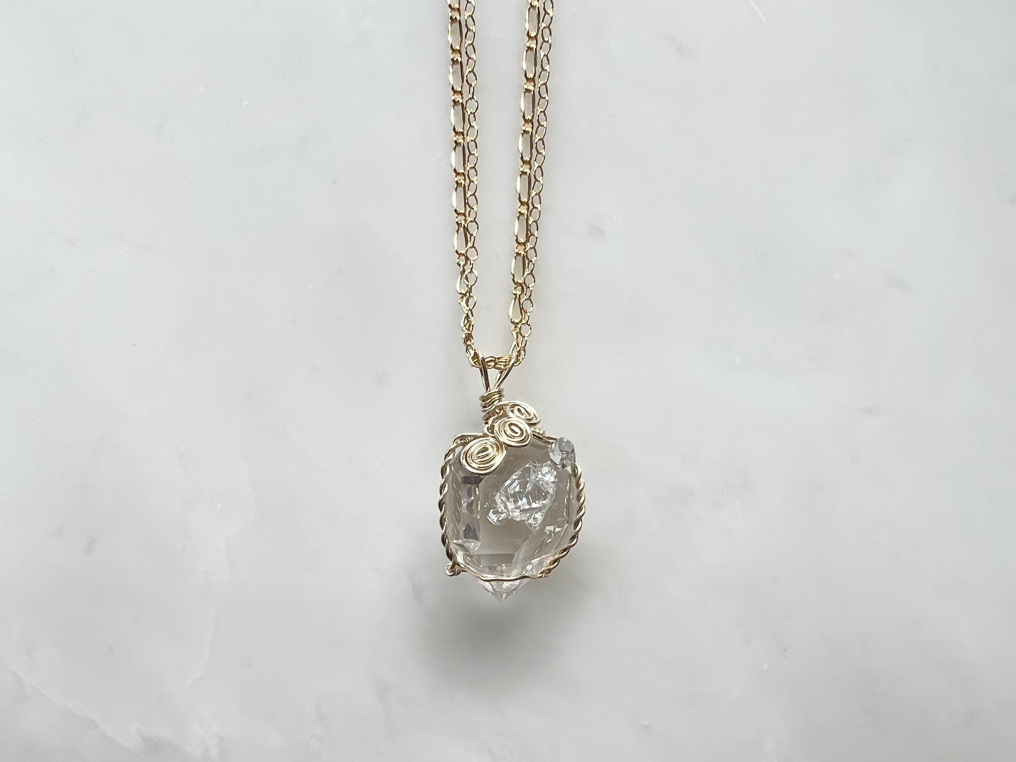 #1 Herkimer Diamond Cluster Large Necklace 14K Gold Filled / ハーキマーダイアモンド　クラスター　大　ネックレス 14K ゴールドフィルド