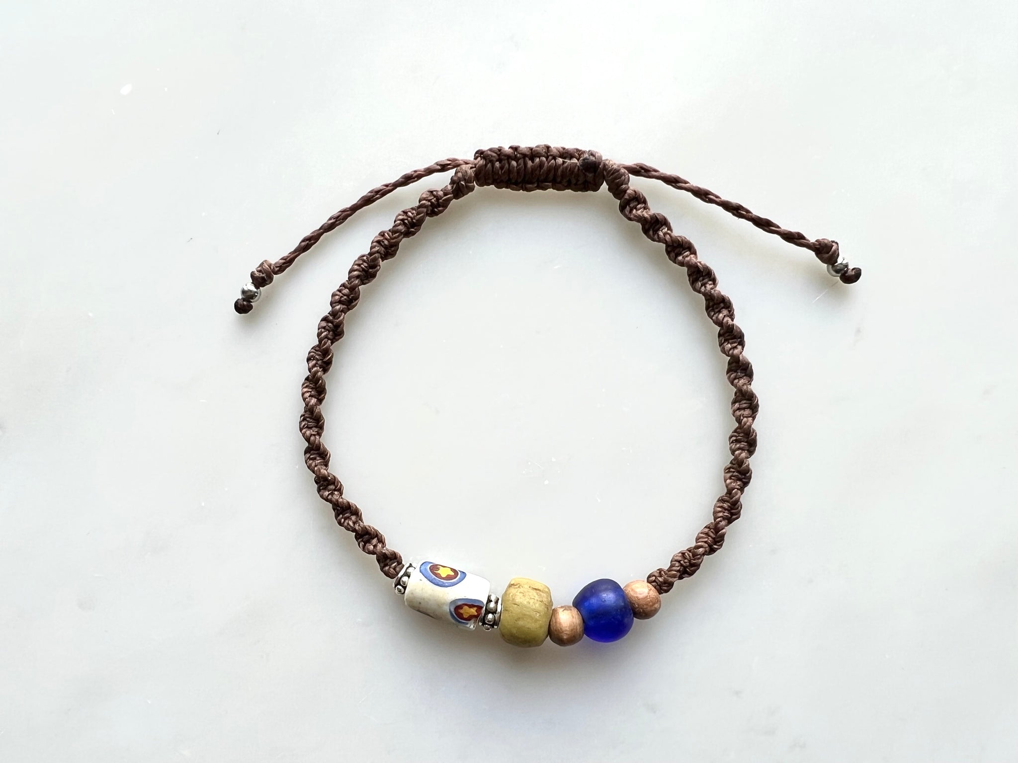 #7 Men's Bracelet Antique Venetian Beads Macrame Bracelet / メンズ　ブレスレット　アンティーク ベネチアン ビーズ　マクラメ編み ブレスレット