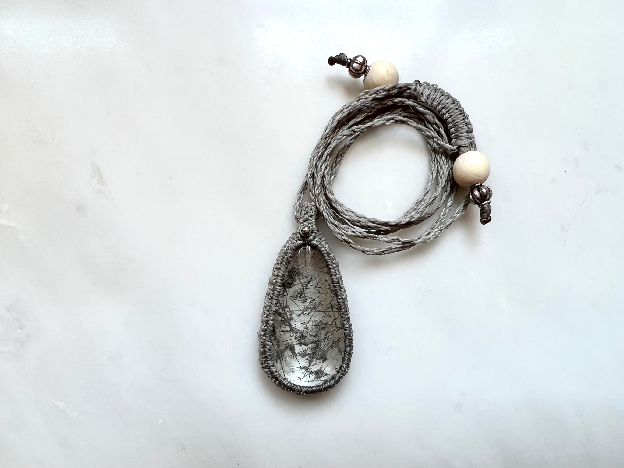 #2 Silver Rutilated Quartz Macrame Necklace / シルバールチルクォーツ　マクラメ編み　ネックレス