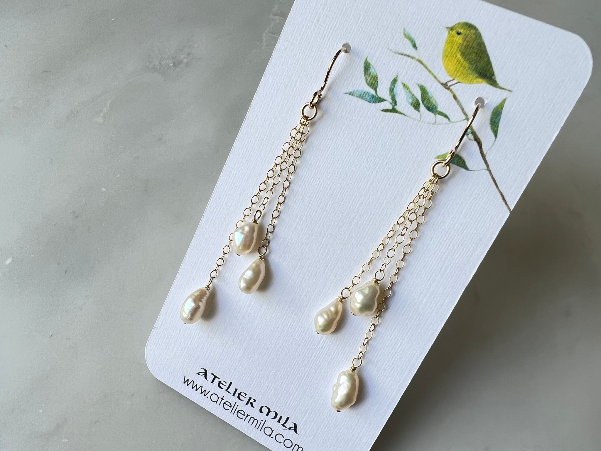 Fresh Water Pearl Dangle Earrings 14K Gold Filled / 淡水パール　揺れるピアス　14K ゴールドフィルド