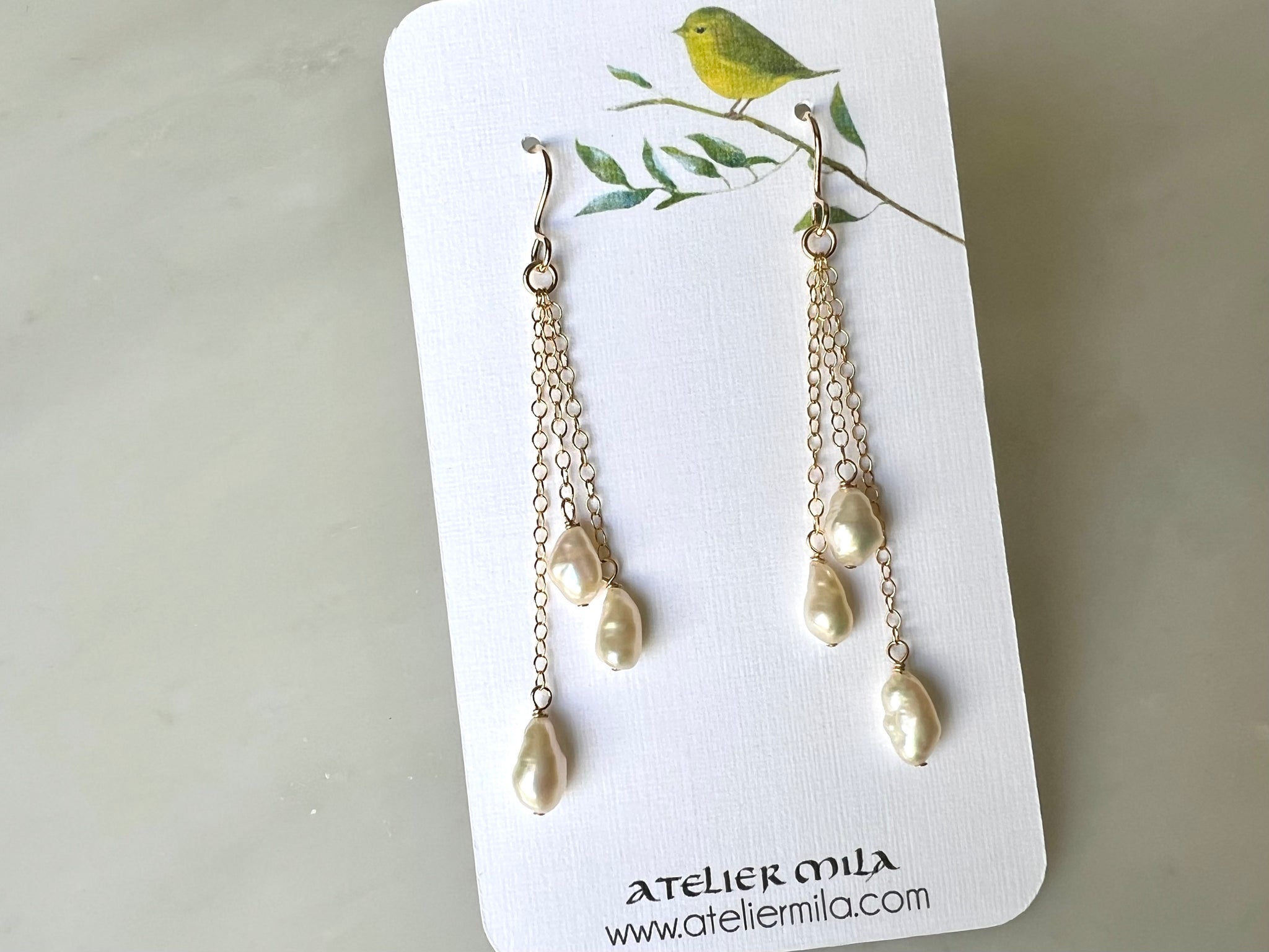 Fresh Water Pearl Dangle Earrings 14K Gold Filled / 淡水パール　揺れるピアス　14K ゴールドフィルド