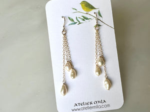 Fresh Water Pearl Dangle Earrings 14K Gold Filled / 淡水パール　揺れるピアス　14K ゴールドフィルド