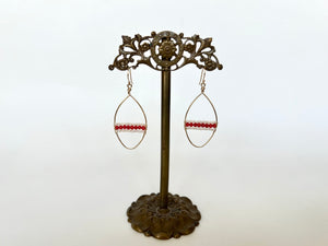 Seed Pearl Red Coral Oval Shaped Earrings 14K Gold Filled / シードパール　コーラル　オーバル型　ピアス　14K ゴールドフィルド