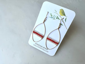 Seed Pearl Red Coral Oval Shaped Earrings 14K Gold Filled / シードパール　コーラル　オーバル型　ピアス　14K ゴールドフィルド