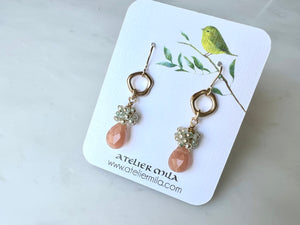 Peach Moonstone Green Quartz Drop Earrings 14K Gold Filled / ピーチムーンストーン　グリーンクォーツ　ドロップ　ピアス　14K ゴールドフィルド