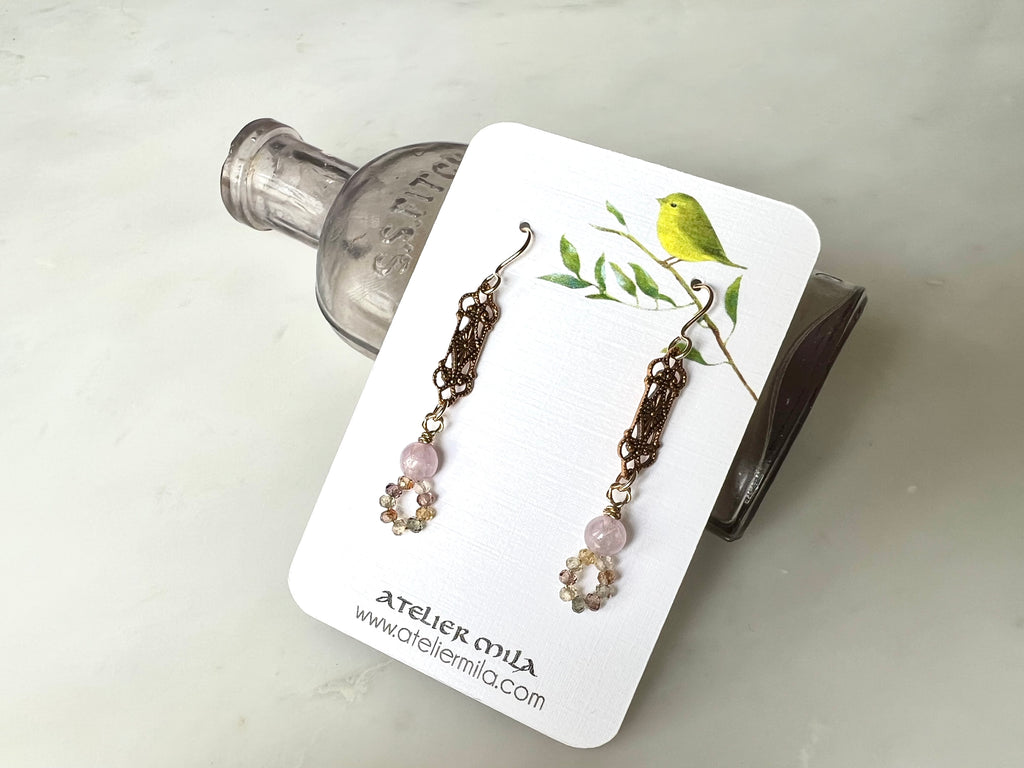 Kunzite Nat.Zircon Earrings 14K Gold Filled / クンツァイト　ナチュラルジルコン　ピアス　14Kゴールドフィルド