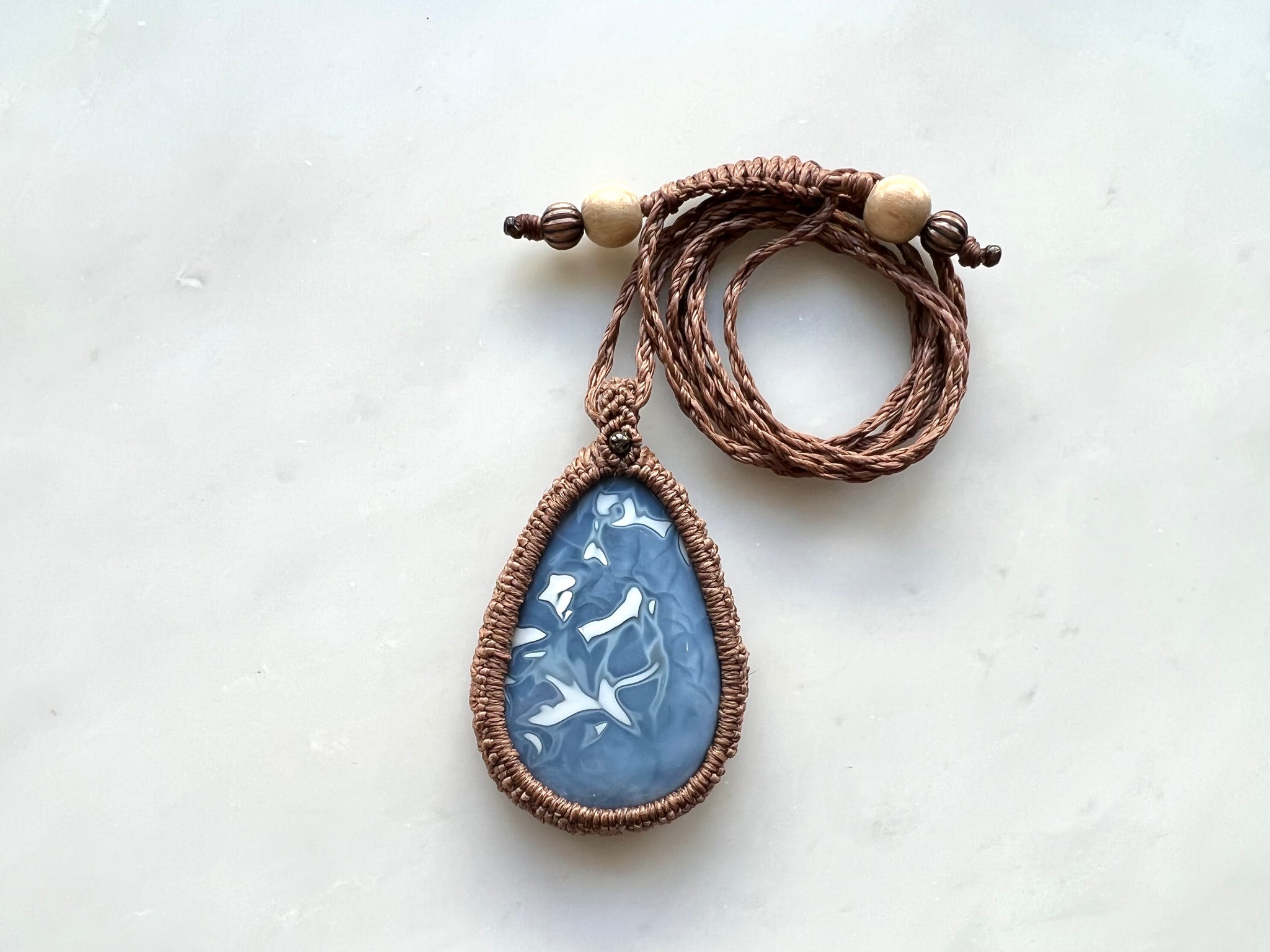 Blue Opal Macrame Necklace / ブルー　オパール　マクラメ編み　ネックレス