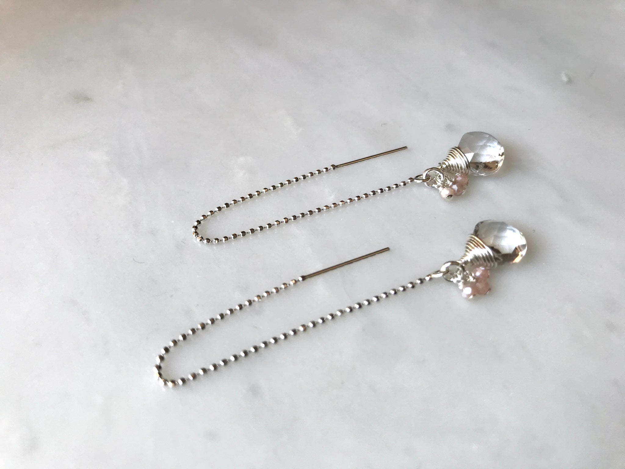 #2 Clear Quartz  Moonstone Thread Earrings Sterling Silver 925 / クリアクォーツ　ピンクムーンストーン　スレッド　ピアス　スターリングシルバー 925