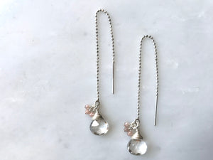 #2 Clear Quartz  Moonstone Thread Earrings Sterling Silver 925 / クリアクォーツ　ピンクムーンストーン　スレッド　ピアス　スターリングシルバー 925