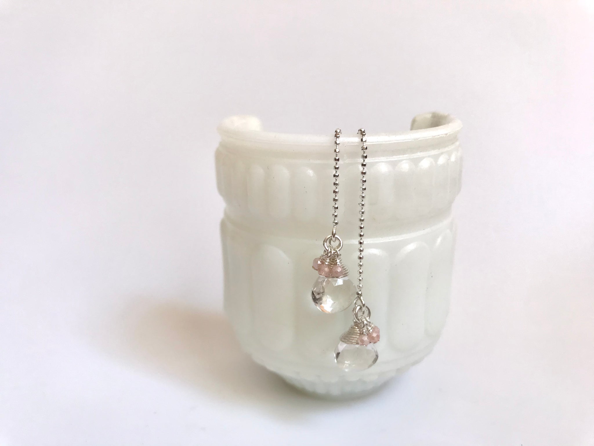 #2 Clear Quartz  Moonstone Thread Earrings Sterling Silver 925 / クリアクォーツ　ピンクムーンストーン　スレッド　ピアス　スターリングシルバー 925
