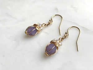 Grape  Chalcedony Earrings 14K Gold Filled / グレープカルセドニー　ピアス　14Kゴールドフィルド