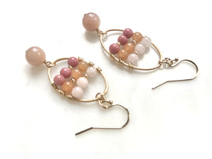 Peach Moonstone with Oval ring Earrings K Gold Filled / ピーチ