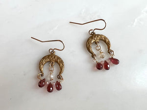 #1 Garnet Pink Moonstone  Earrings 14K Gold Filled / ガーネット　ムーンストーン ピアス　14K ゴールドフィルド