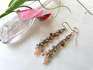 Peach Moonstone with Vintage Filigree Earrings 14K Gold- Filled