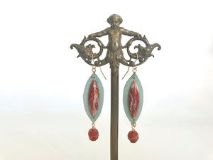 Antique Venetian Glass  & Coral Earrings 14K Gold-Filled / アンティーク　ベネチアンガラス & 赤珊瑚　ピアス　14Kゴールドフィルド