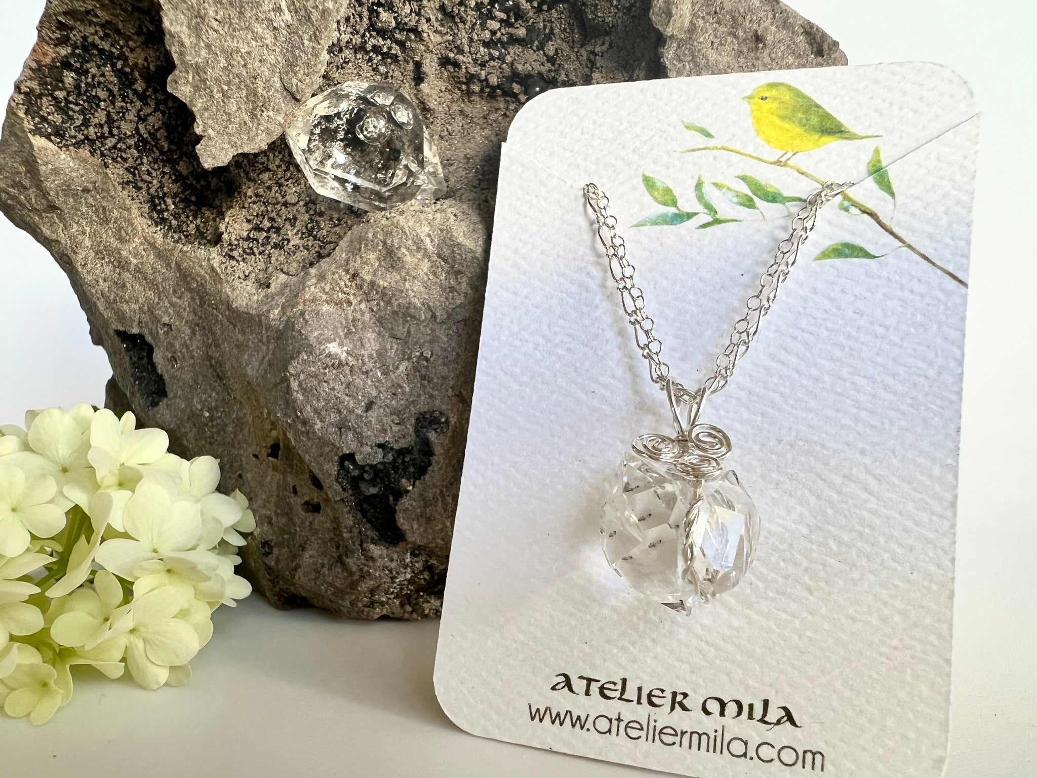 2 Herkimer Diamond Double Necklace Sterling Silver 925