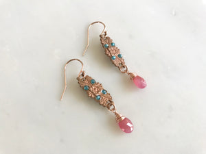 Pink Sapphire & Apatite Earrings 14K Rose Gold-Filled / ピンクサファイア & アパタイト　ピアス　14K ローズゴールドフィルド