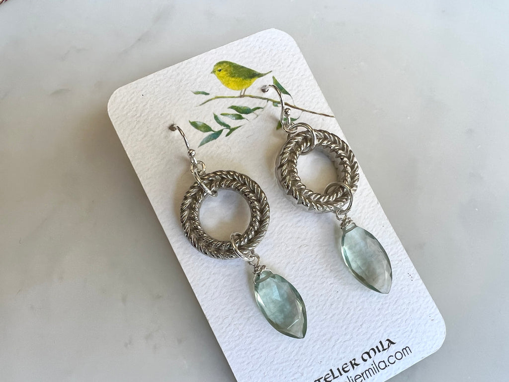 Marquise Shaped Green Crystal Earrings Sterling Silver 925 /マーキース型　グリーンクリスタル　ピアス　スターリングシルバー 925