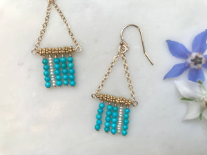 Turquoise Square Earrings 14K Gold Filled / ターコイズ　スクエア　ピアス　14K ゴールドフィルド