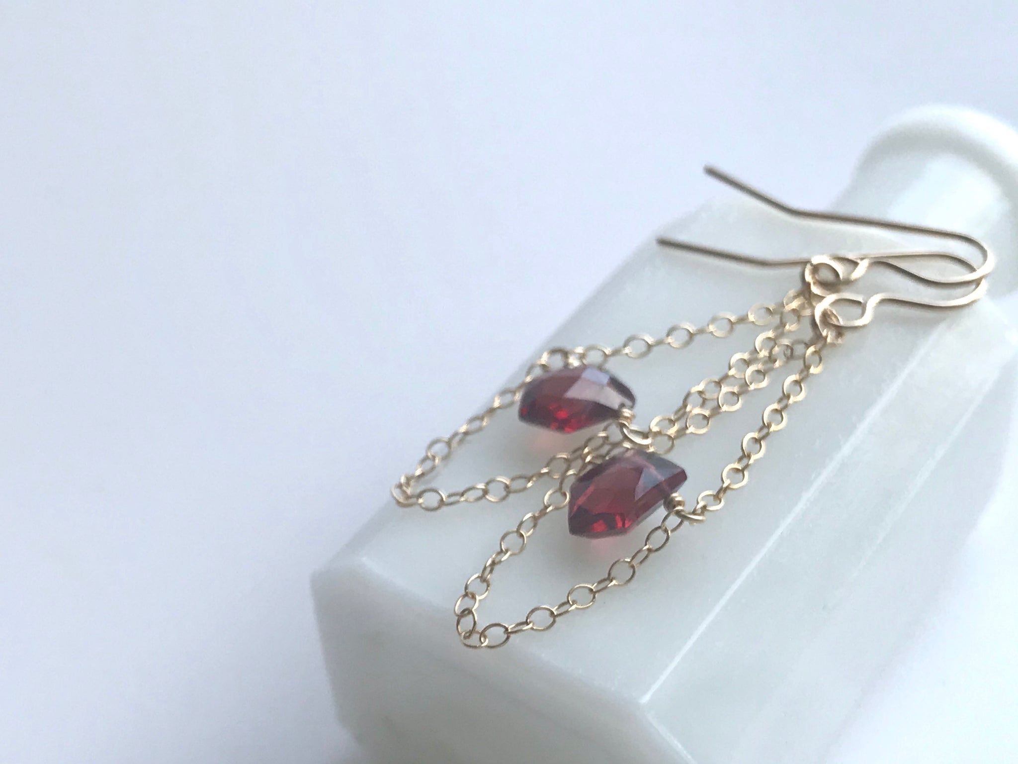 Garnet Earrings with Chain 14KGF / ガーネット　ピアス　チェーン　14KGF